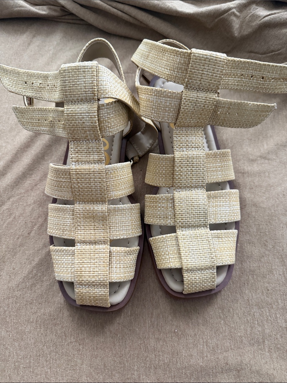 Sam Edelman Cream Woven Strappy Gladiator Sandals